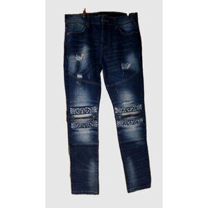 Supply & Demand Moto Jeans Mens 34X33 Blue Skinny Stretch Distressed Streetwear